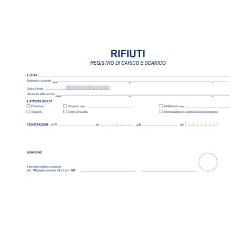 Registro carico-scarico rifiuti O.C.L. - conf. 10 blocchi - carta usomano 1-100 fogli 31x21 cm - 0437